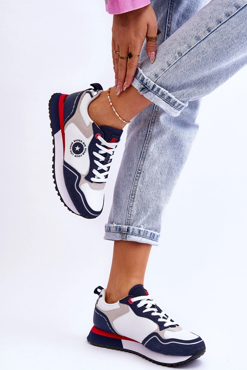 Damskie Sneakersy Memory Foam System Big Star LL274538 Biało-Granatowe