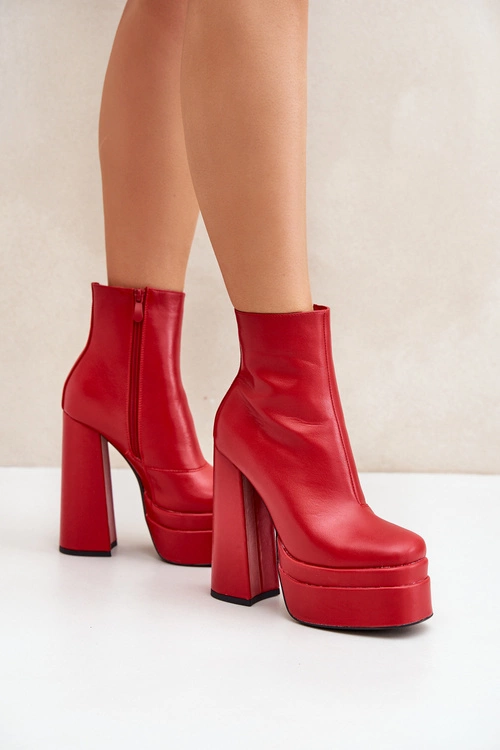 Botki Na Masywnej Platformie I Słupku Ocieplane Czerwone Selahra