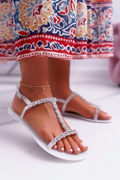 Damskie Sandałki Białe Kryształki Cadama