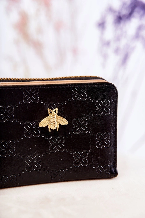 Damski Mały Portfel Z Ozdobą Czarny Sanchos