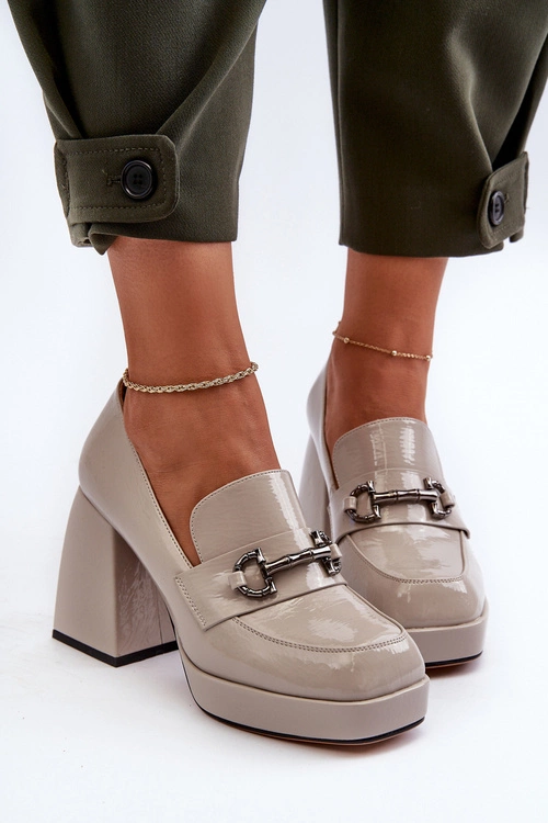 Półbuty Lakierowane Damskie Na Słupku Szare D&A MR38-906