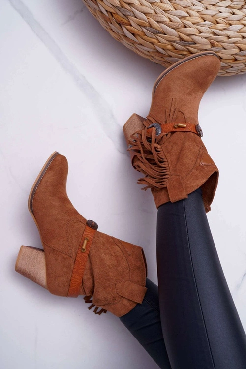 Botki Damskie Kowbojki z Klamrą Brązowe Marciapo