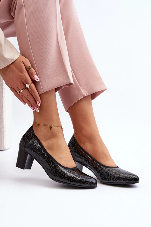 Lakierowane Czółenka Z Tłoczeniem Czarne Cynania