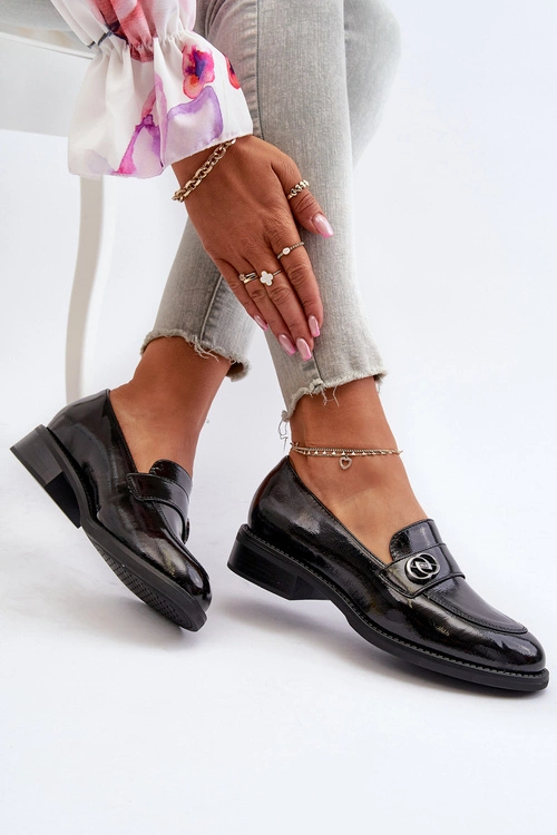 Mokasyny Lakierowane Damskie Czarne Dilhela