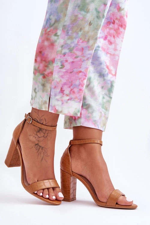 Sandałki Na Słupku Wężowy Wzór Brązowe Hacia