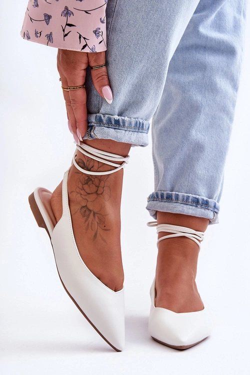 Damskie Wiązane Baleriny Białe Lilly Ann