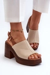 Sandały Damskie Z Eko Skóry Na Masywnym Obcasie I Platformie Beżowe Meeyah