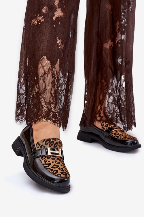 Skórzane Lakierowane Mokasyny Panterka Vinceza 66790 Czarne