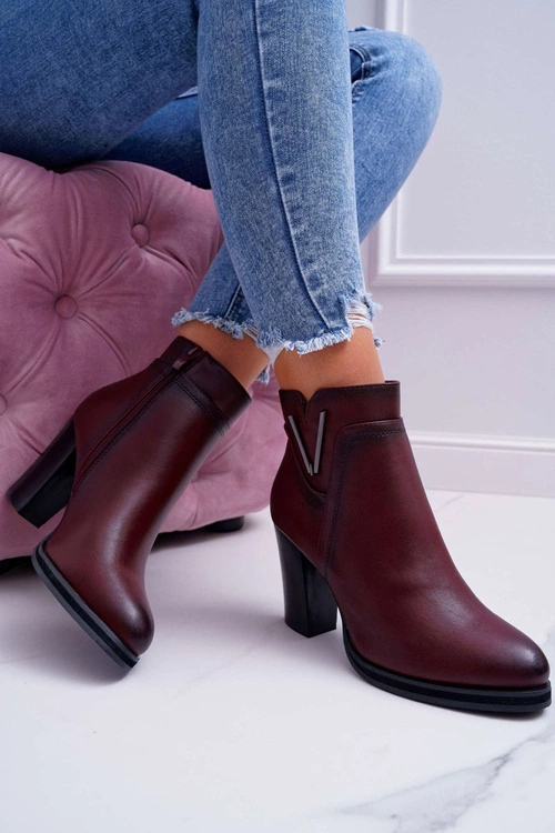 Botki Damskie Na Obcasie Sergio Leone Bordowe BT537