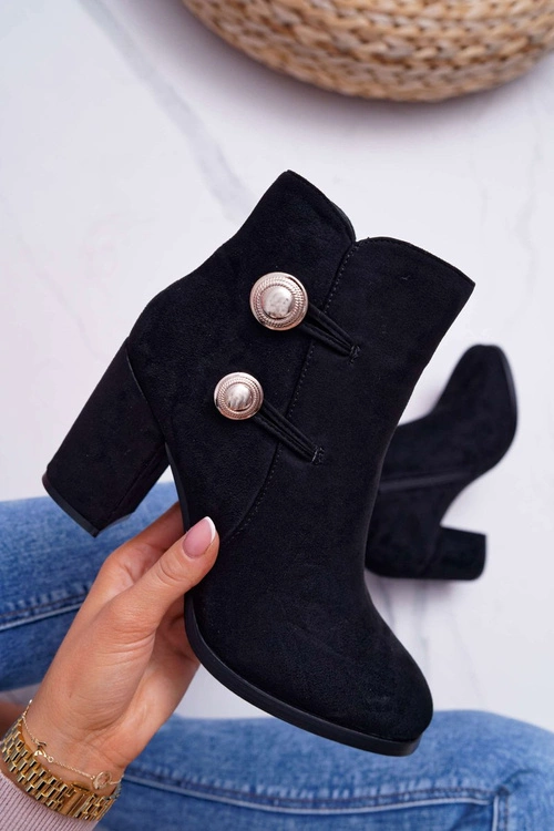 Botki Damskie Zamszowe na Słupku Czarne Barski 73-2