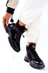 Wysokie Skórzane Ocieplane Buty Sportowe Czarne Merit