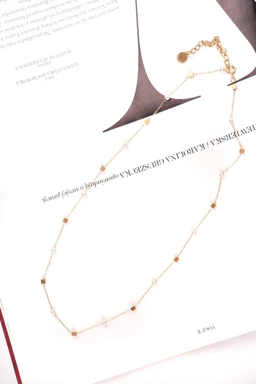 Damski Złoty Naszyjnik Łańcuszek Perełki Christine