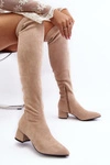 Damskie Kozaki Za Kolano Na Niskim Obcasie Jasnobeżowe Maidna