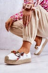 Skórzane Damskie Espadryle Z Łańcuchem Białe Fancy