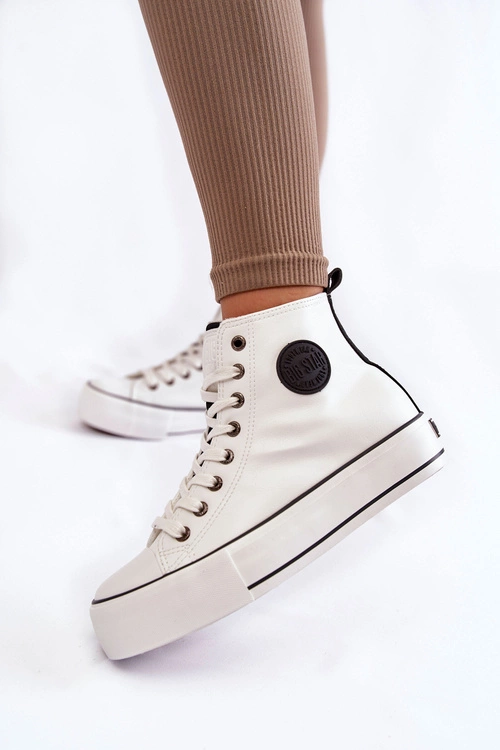 Damskie Wysokie Ocieplane Trampki Big Star KK274170 Białe