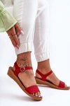 Klasyczne Sandały Na Niskim Koturnie Czerwone Arya 