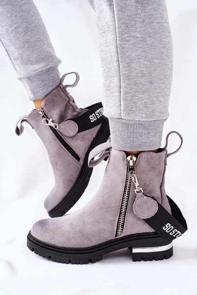 Ocieplane Botki Z Suwakiem Szare Cortona