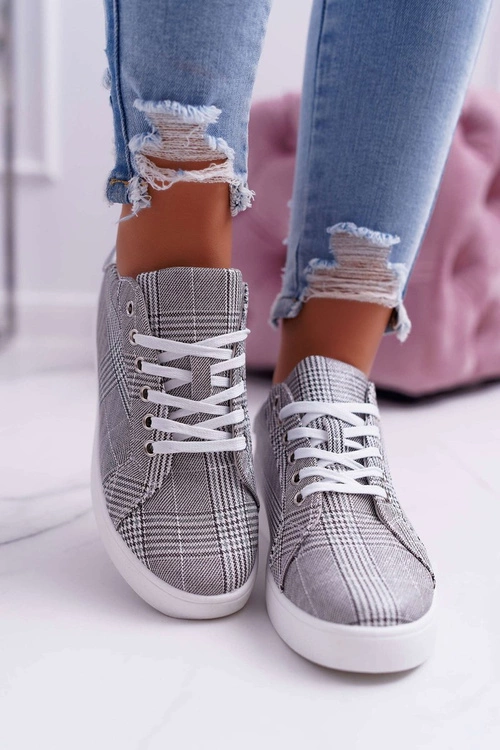 Damskie Trampki W Kratkę Brokat Szare Bellisa