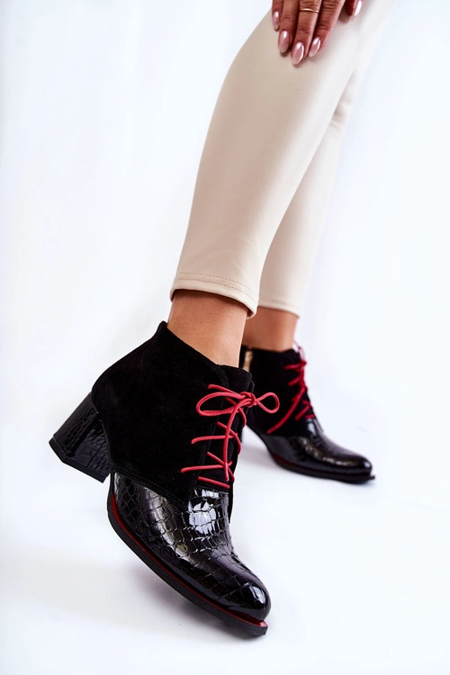 Damskie Botki Na Niskim Słupku Czarne Ebba