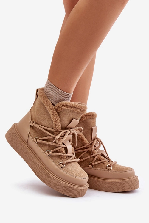 Botki Śniegowce Na Platformie Ciemnobeżowe Tamidra