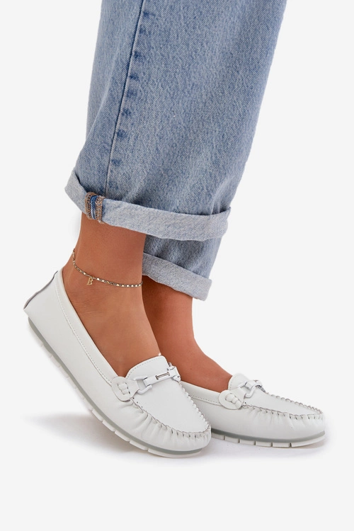 Płaskie Skórzane Mokasyny Z Ozdobą S.Barski LR51-547 Białe