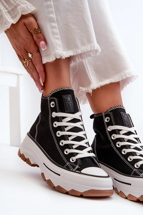 Wysokie Trampki Damskie Na Platformie Czarne Valvia