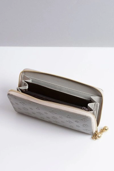 Portfel Damski Szare Duży Lakierowany Złoty Zamek