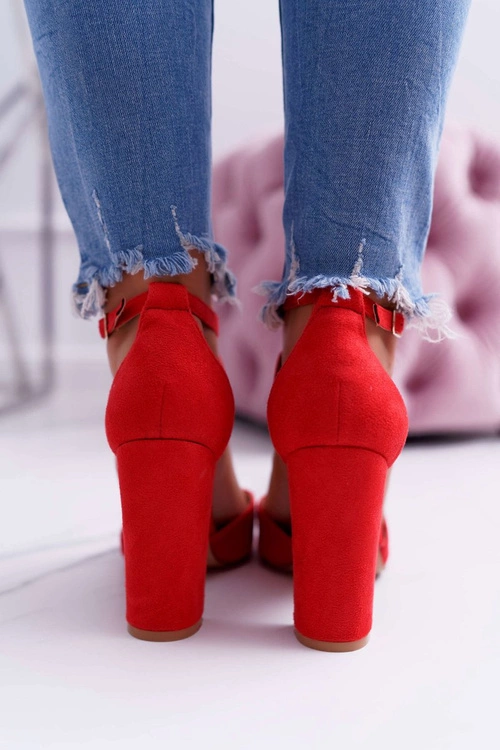 Czółenka Damskie Na Słupku W Szpic Czerwone High Traffic