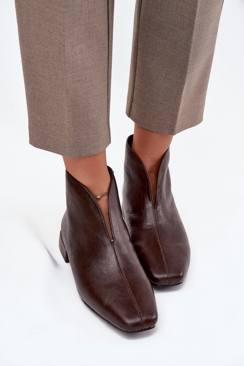 Botki Damskie Na Delikatnym Obcasie Czekoladowe Elvienne