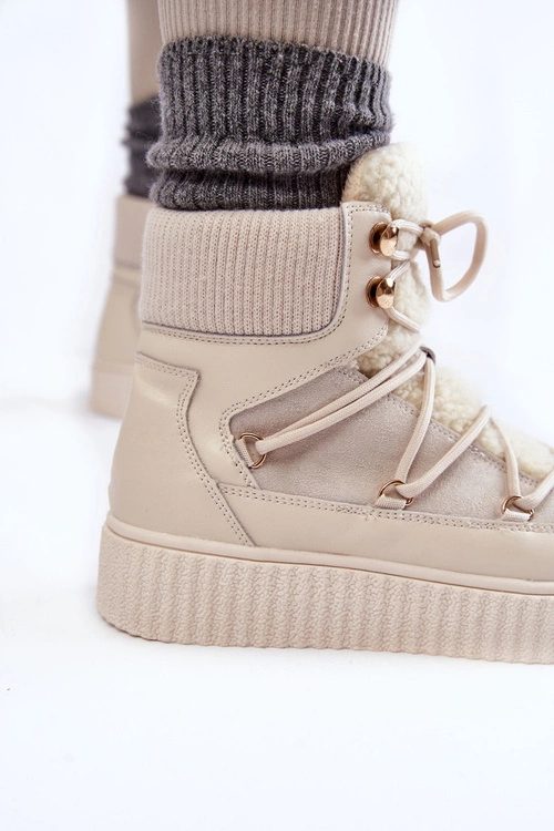 Damskie Botki Śniegowce La.Fi 280072W-QN Jasnobeżowe