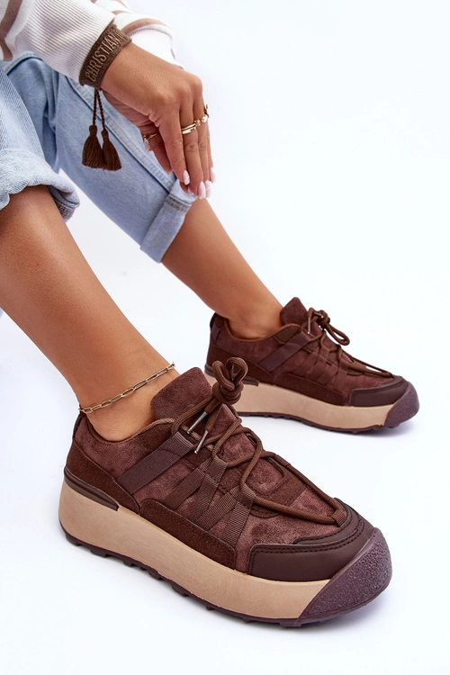Damskie Zamszowe Buty Sportowe Na Platformie Brązowe Rohan