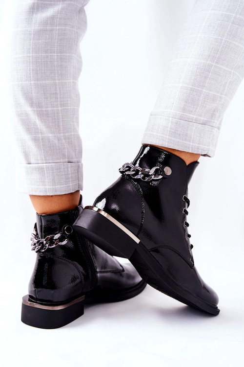 Botki Ocieplane Lakierowane Na Suwak Sergio Leone Czarne BT405