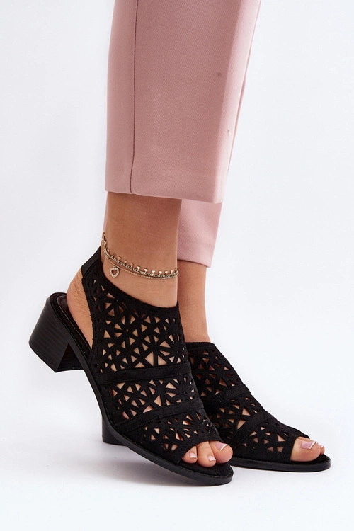 Ażurowe Sandały Na Obcasie Czarne Serapina