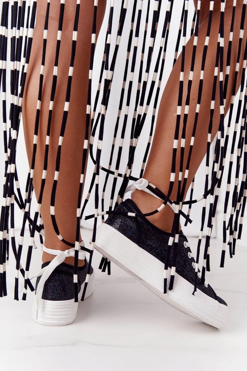 Brokatowe Tenisówki Na Platformie Czarne Luna