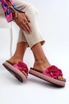 Klapki Damskie Na Platformie Ozdobione Kwiatkami Fuksja Nodina