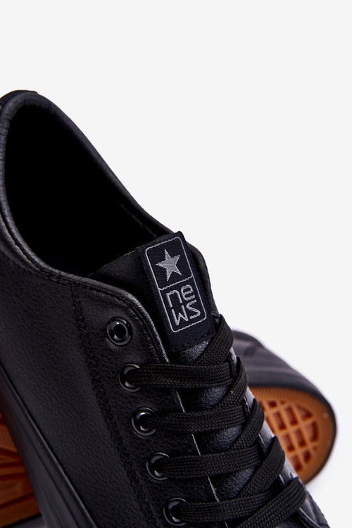 Męskie Skórzane Wiązane Klasyczne Trampki Czarne Hank