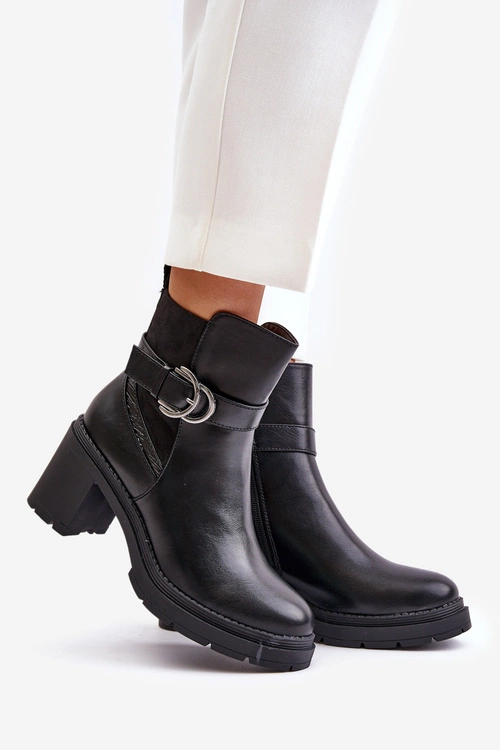 Botki Damskie Na Obcasie Słupku Ocieplane Na Zamek Czarne Inabelle