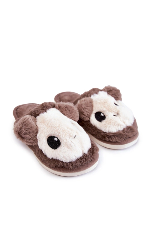 Dziecięce Futrzane Wsuwane Papcie Brązowe Alize