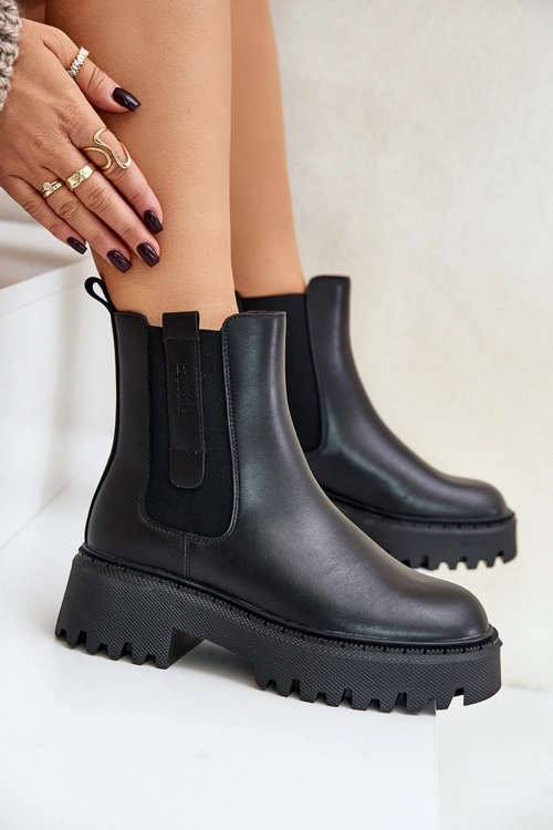 Skórzane Ocieplane Botki Sztyblety Damskie Big Star OO274A386 Czarne