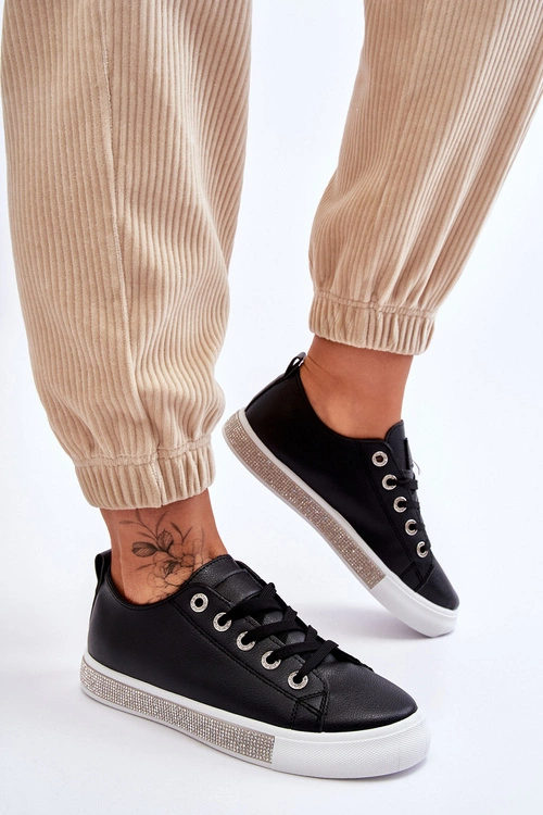 Niskie Trampki Damskie Z Dżetami Czarno-Białe Demira