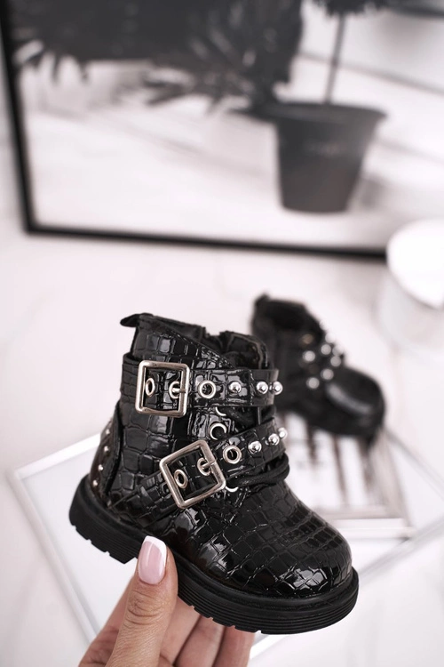 Dziecięce Botki Ocieplone Futerkiem Lakierowane Czarne Mary