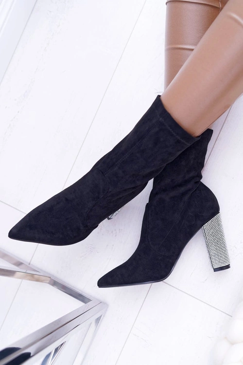 Damskie Botki Czarne Na Słupku Zamszowe Hendo