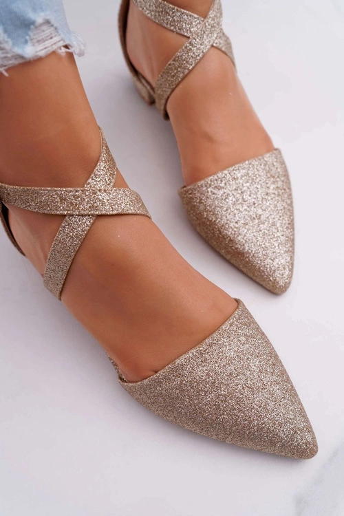 Damskie Balerinki Brokatowe w Szpic Złote Vontare