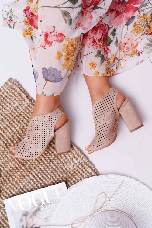 Damskie Sandały Na Słupku Peep Toe Beżowe Nevienna