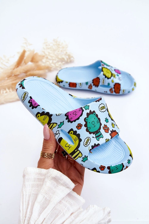 Dziecięce Lekkie Piankowe Klapki Motyw Lwa Niebieskie Esther