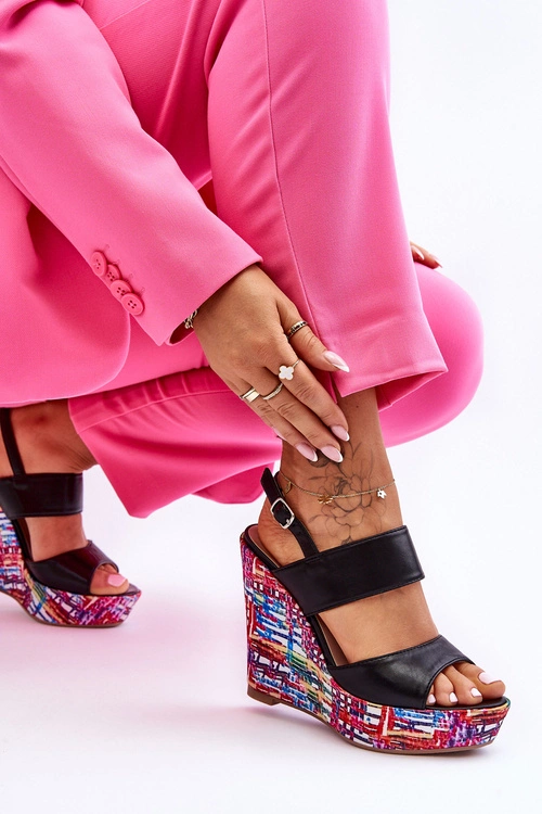 Damskie Sandałki Na Koturnie Czarne Calderia