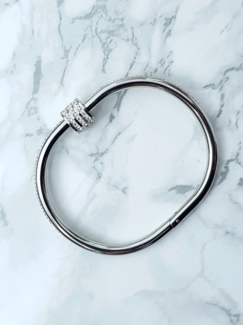 Damska Bransoleta Stalowa Z Cyrkoniami Srebrna Ferni