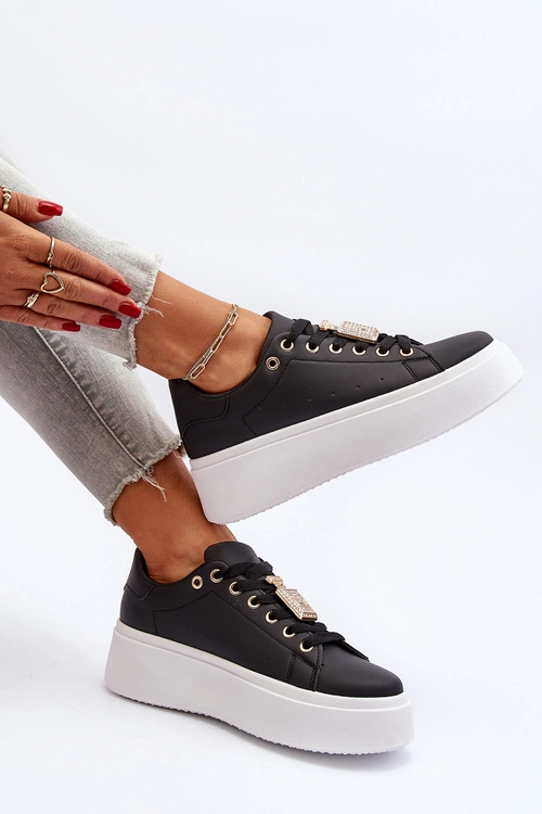 Sneakersy Damskie Z Ozdobą Czarne Celedria