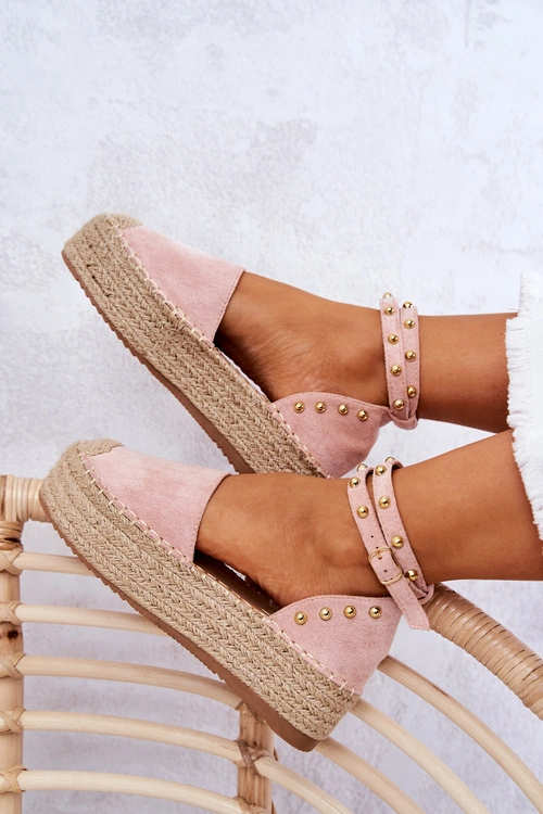 Espadryle Sandały Z Dżetami Różowe Lillian