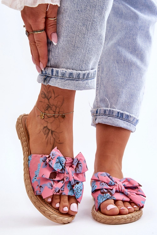 Damskie Klapki Z Materiałową Kokardą Różowe Blossom